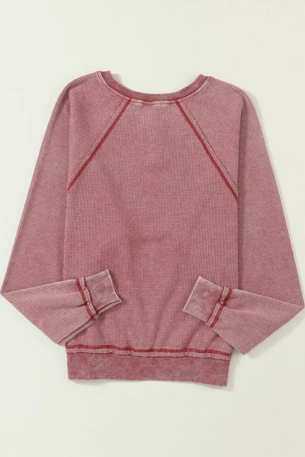 Hot Dear-Lover Waffle Knit Raglan Sleeve Henley Sweatshirt Fiery Red