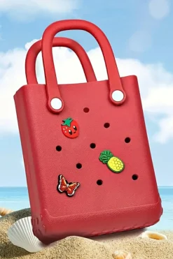 Discount Dear-Lover Waterproof EVA Random Decorations Hollow Tote Bag Fiery Red