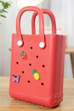 Discount Dear-Lover Waterproof EVA Random Decorations Hollow Tote Bag Fiery Red