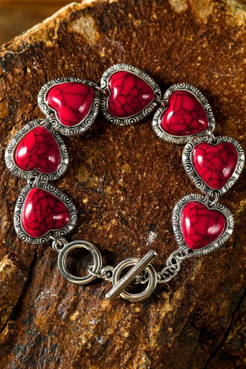Fashion Dear-Lover Western Heart Decor Alloy Bracelet Fiery Red