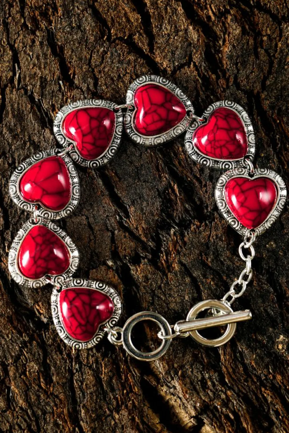 Fashion Dear-Lover Western Heart Decor Alloy Bracelet Fiery Red