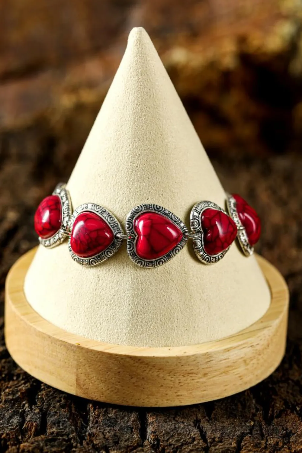 Fashion Dear-Lover Western Heart Decor Alloy Bracelet Fiery Red