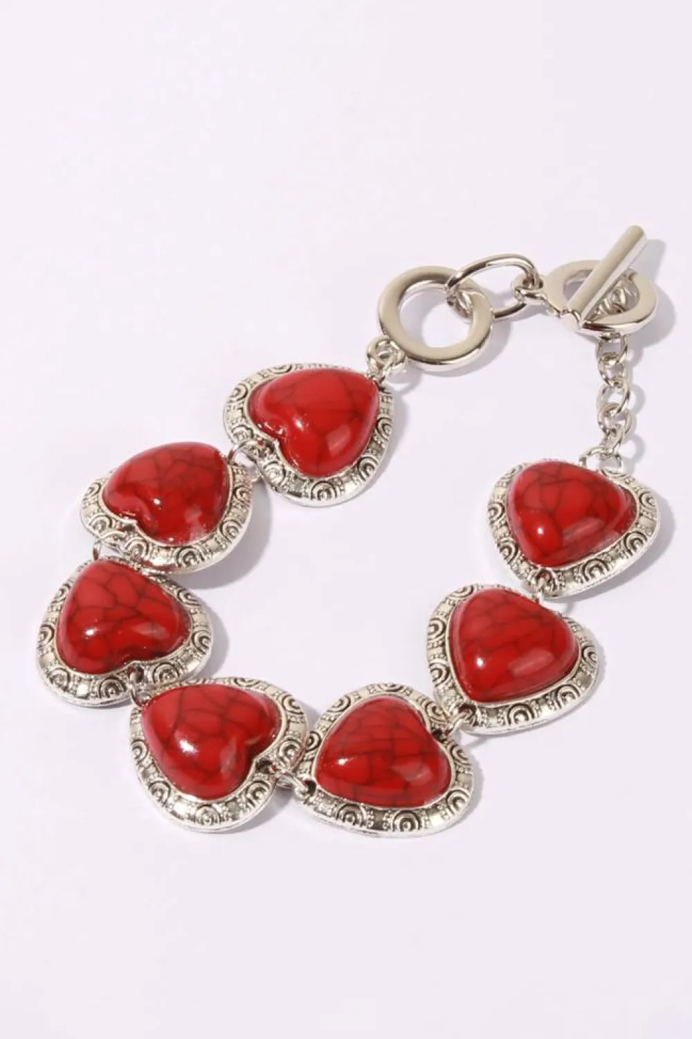 Fashion Dear-Lover Western Heart Decor Alloy Bracelet Fiery Red