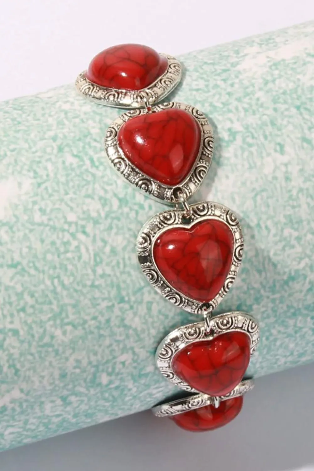 Fashion Dear-Lover Western Heart Decor Alloy Bracelet Fiery Red