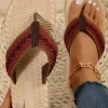 Fashion Dear-Lover Woven Strap Flat Flip Flops Fiery Red
