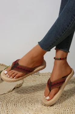 Fashion Dear-Lover Woven Strap Flat Flip Flops Fiery Red
