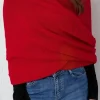 Best Dear-Lover Wrap Up Sleeved Plain Knit Scarf Fiery Red