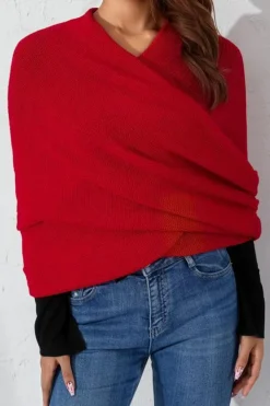 Best Dear-Lover Wrap Up Sleeved Plain Knit Scarf Fiery Red