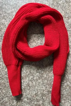 Best Dear-Lover Wrap Up Sleeved Plain Knit Scarf Fiery Red
