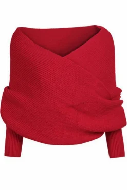 Best Dear-Lover Wrap Up Sleeved Plain Knit Scarf Fiery Red