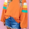 Clearance Dear-Lover Color Block Sleeve Exposed Seam Raglan Sweatshirt Flamingo