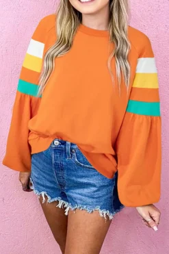 Clearance Dear-Lover Color Block Sleeve Exposed Seam Raglan Sweatshirt Flamingo