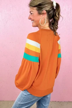 Clearance Dear-Lover Color Block Sleeve Exposed Seam Raglan Sweatshirt Flamingo