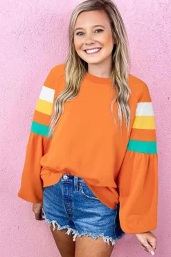 Clearance Dear-Lover Color Block Sleeve Exposed Seam Raglan Sweatshirt Flamingo