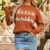 Discount Dear-Lover Hello Pumpkin Graphic Sweater Flamingo
