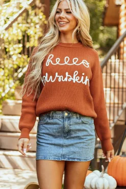 Discount Dear-Lover Hello Pumpkin Graphic Sweater Flamingo