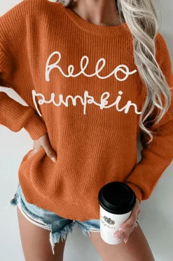 Discount Dear-Lover Hello Pumpkin Graphic Sweater Flamingo