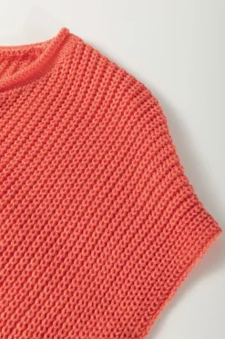 Online Dear-Lover Solid Textured Knitted Notch V Neck Sweater T Shirt Flamingo