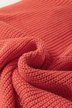 Online Dear-Lover Solid Textured Knitted Notch V Neck Sweater T Shirt Flamingo