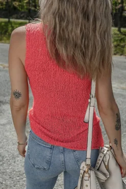 Hot Dear-Lover Textured Knit U Neck Slim Fit Sweater Vest Flamingo