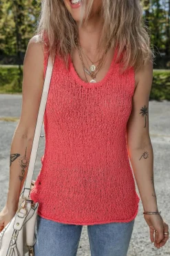 Hot Dear-Lover Textured Knit U Neck Slim Fit Sweater Vest Flamingo