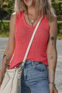 Hot Dear-Lover Textured Knit U Neck Slim Fit Sweater Vest Flamingo
