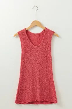 Hot Dear-Lover Textured Knit U Neck Slim Fit Sweater Vest Flamingo