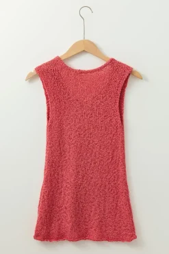 Hot Dear-Lover Textured Knit U Neck Slim Fit Sweater Vest Flamingo