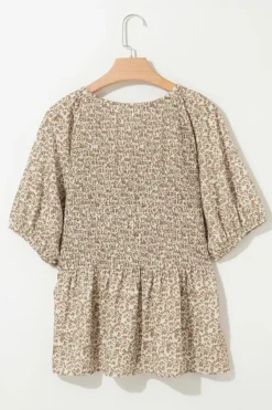Online Dear-Lover Floral Print Puff Sleeve Smocked Top Green