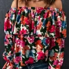 Clearance Dear-Lover Floral Print Ruffled Off Shoulder Blouse Multicolor