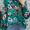 Hot Dear-Lover Floral Print Smocked Mock Neck Blouse Green