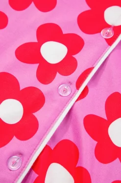 Online Dear-Lover Flower Print Short Sleeve Shirt Pajamas Set Pink