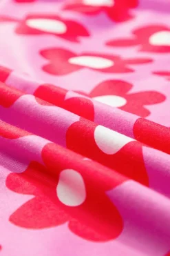 Online Dear-Lover Flower Print Short Sleeve Shirt Pajamas Set Pink