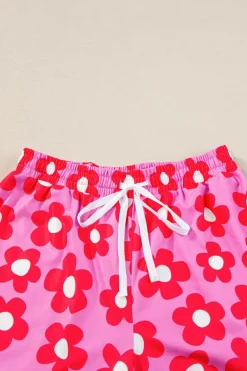 Online Dear-Lover Flower Print Short Sleeve Shirt Pajamas Set Pink