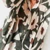 Fashion Dear-Lover Abstract Floral Print Puff Sleeve Half Button Blouse Four Leaf Clover