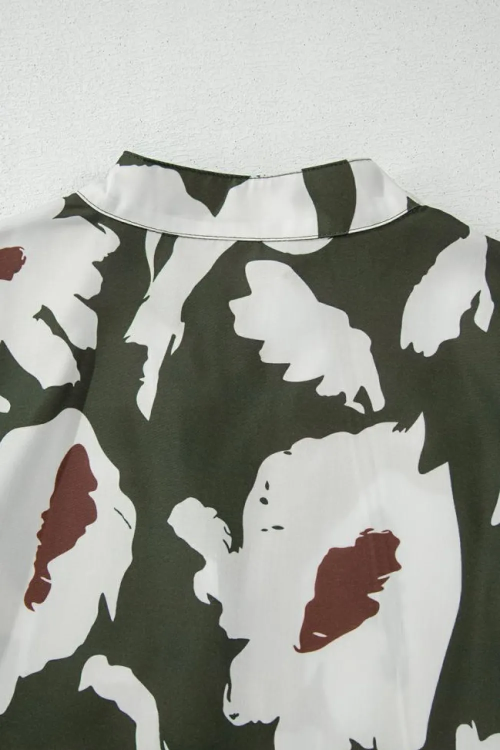 Fashion Dear-Lover Abstract Floral Print Puff Sleeve Half Button Blouse Four Leaf Clover