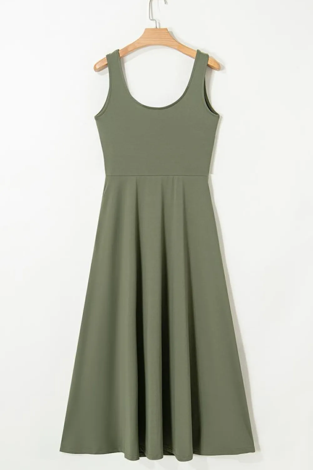 Fashion Dear-Lover Sleeveless Scoop Neck Flared Split Midi Dress Four Leaf Clover