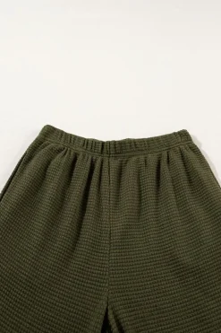 Online Dear-Lover Solid Color Textured Buttoned Shirt and Casual Pants Set Four Leaf Clover