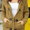 Best Dear-Lover Fur Hood Horn Button Sweater Cardigan Brown