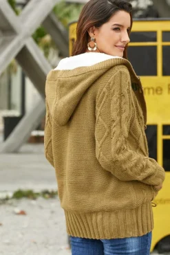 Best Dear-Lover Fur Hood Horn Button Sweater Cardigan Brown