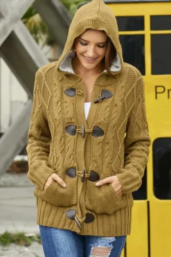 Best Dear-Lover Fur Hood Horn Button Sweater Cardigan Brown