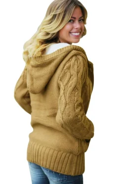 Best Dear-Lover Fur Hood Horn Button Sweater Cardigan Brown