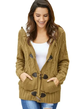 Best Dear-Lover Fur Hood Horn Button Sweater Cardigan Brown