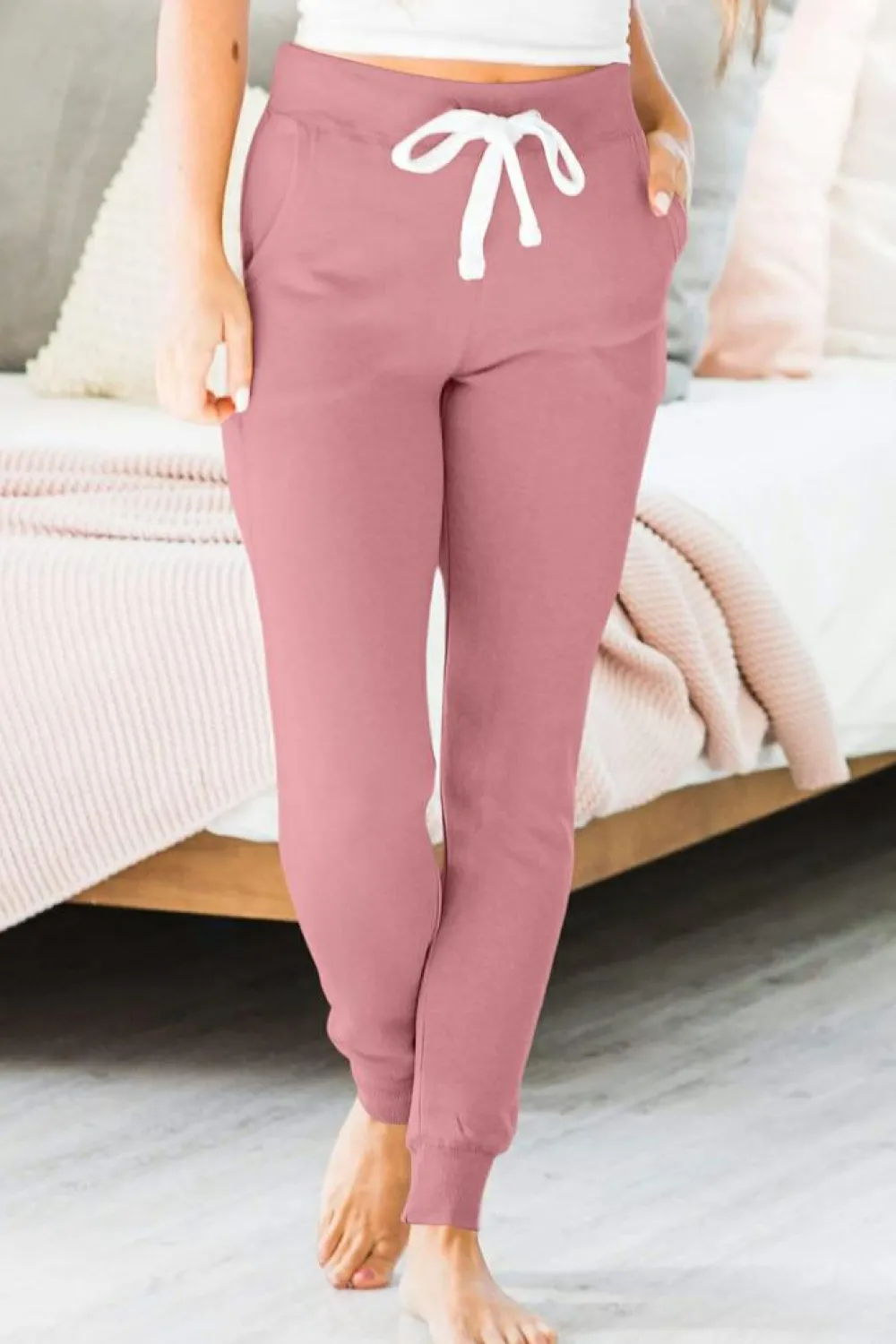 Outlet Dear-Lover Drawstring Waist Pocketed Joggers Fushia