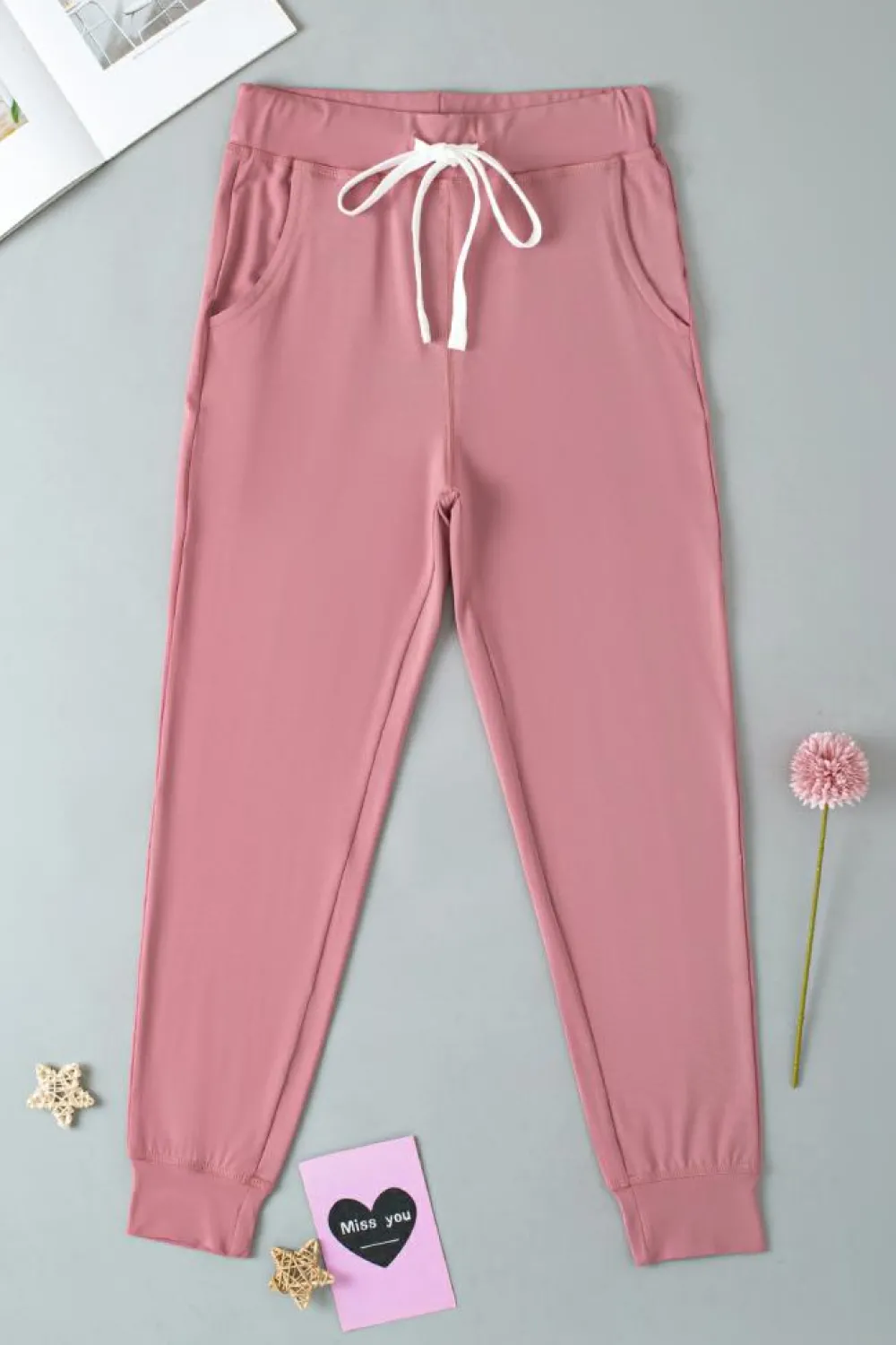 Outlet Dear-Lover Drawstring Waist Pocketed Joggers Fushia