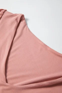 Clearance Dear-Lover Plain V neck Long Sleeve Casual Bodysuit Fushia