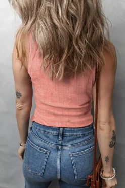 Hot Dear-Lover Solid Color Textured U Neck Slim Tank Top Fushia