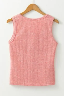 Hot Dear-Lover Solid Color Textured U Neck Slim Tank Top Fushia
