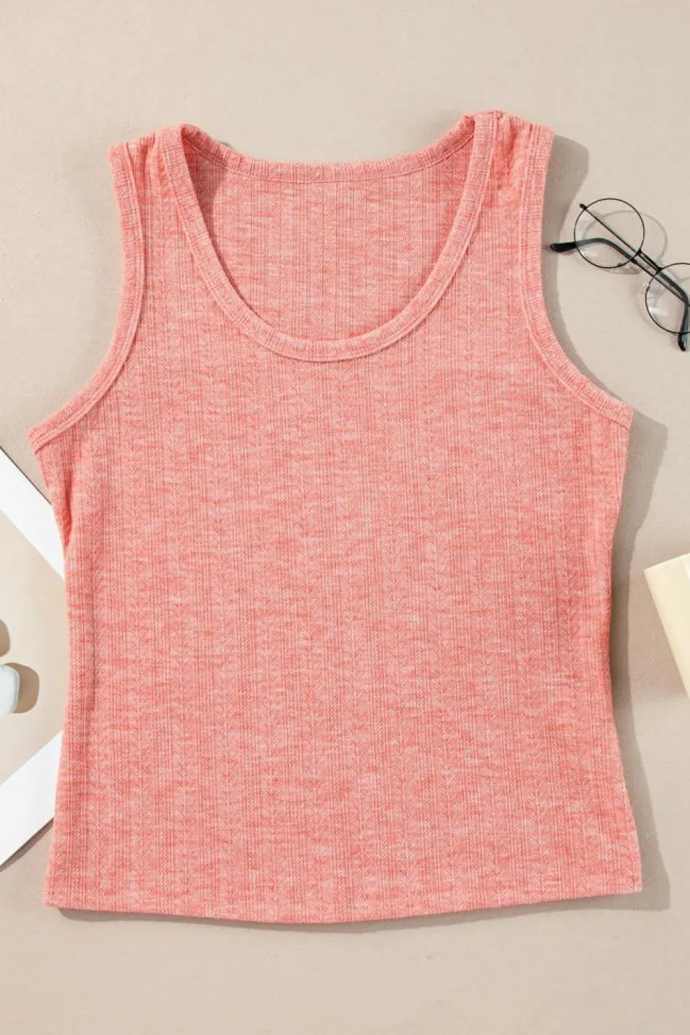 Hot Dear-Lover Solid Color Textured U Neck Slim Tank Top Fushia