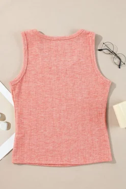 Hot Dear-Lover Solid Color Textured U Neck Slim Tank Top Fushia